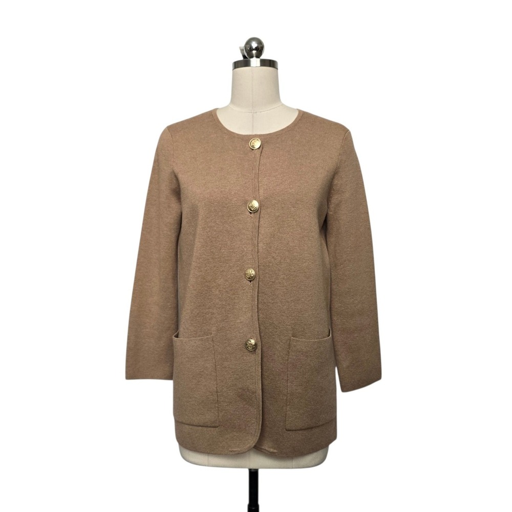 J.Crew Camel Merino Wool Blend Cardigan Sweater Gold Crest Button Size XXS